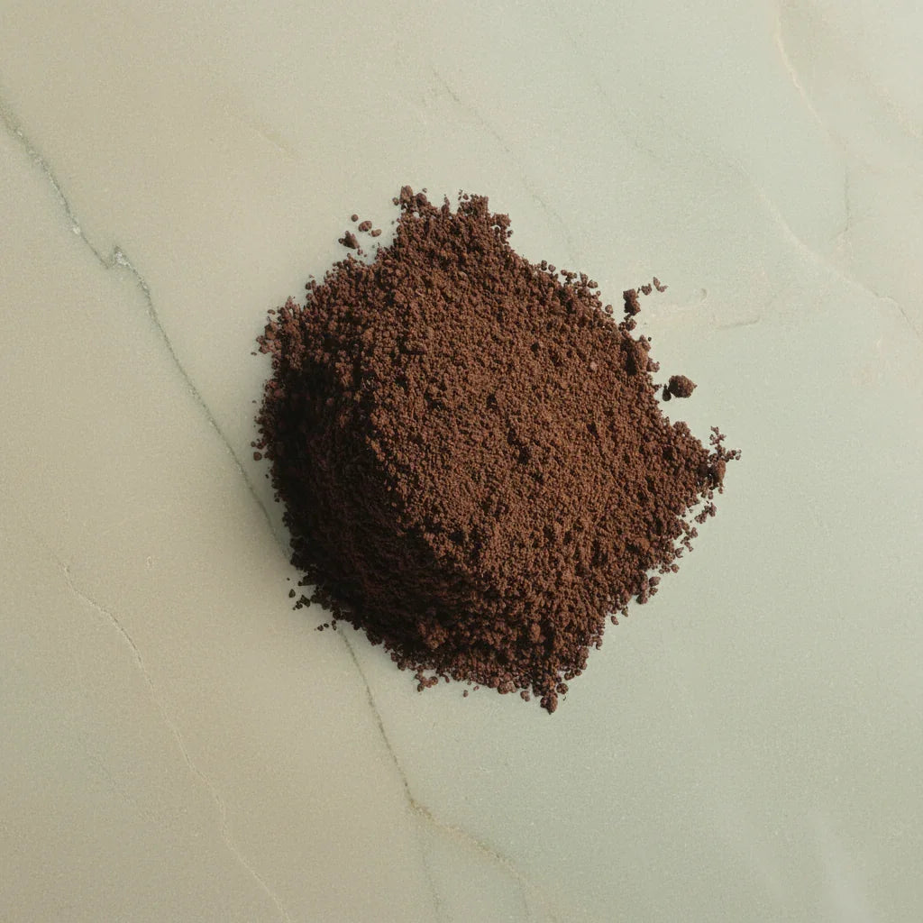 Hemp Harvest Not Matcha (Medium Roast Coffee) ground coffee pile, earthy and rich texture.